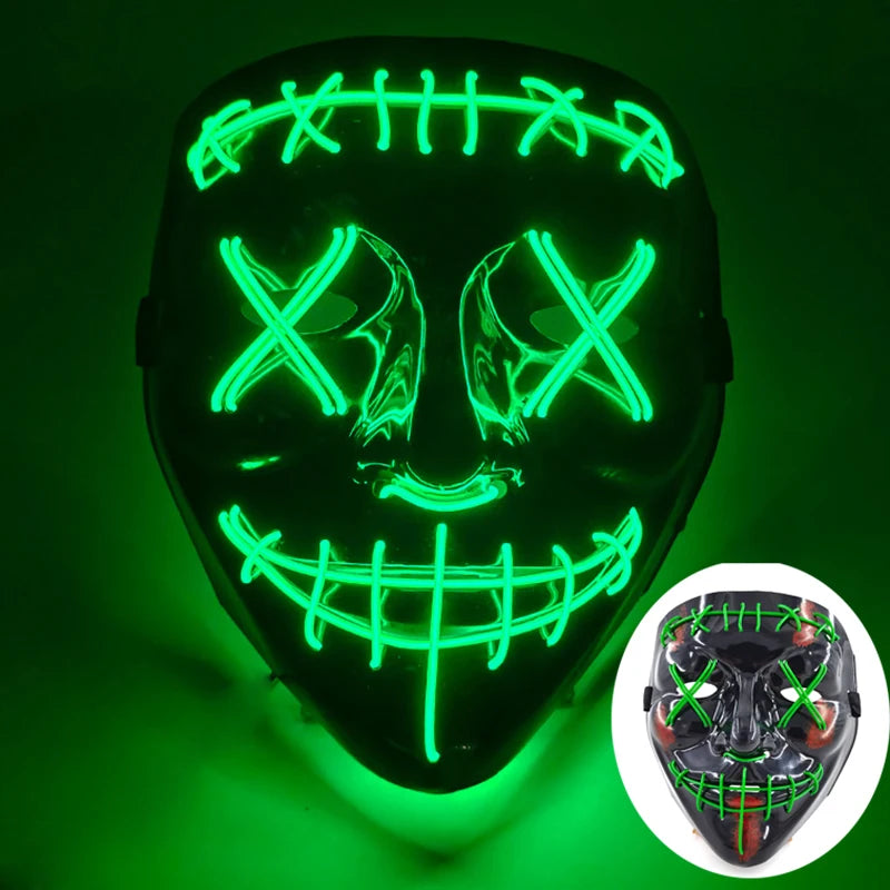 Luminous Led Purge Face Mask Glowing Masks Halloween Costume Props Neon Light Up Mask Costume Cosplay Decoration