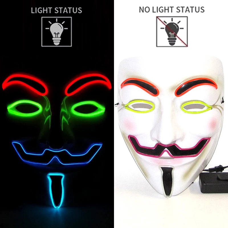 2025 Hot LED Hacker V Vendetta Mask Adults Luminous LED Light Up Mask For Glow Party Costume Accessories Halloween Mask Décor