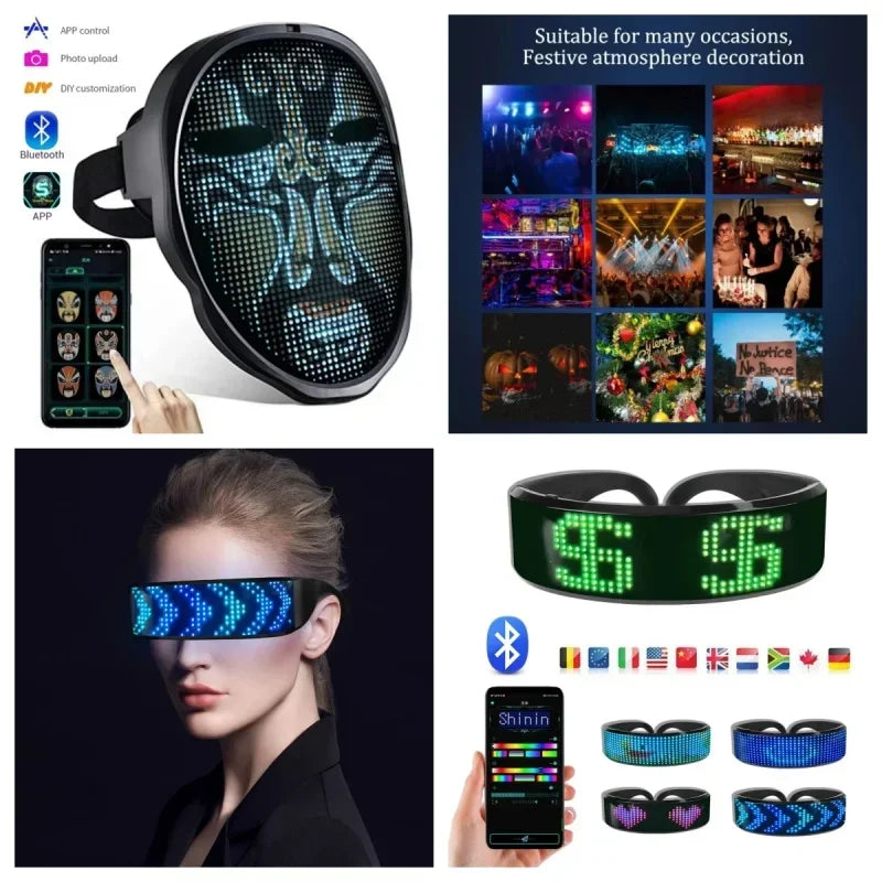 Smart LED Face Masks Programmable Bluetooth APP Control Change Face DIY Photoes for Party Display LED Light Mask for Halloween