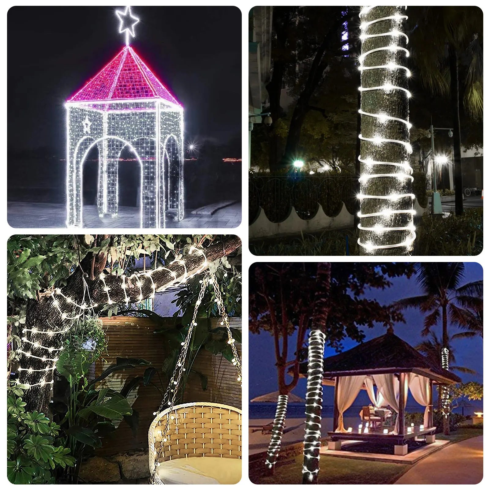 Solar 200 LED Rope Light Waterproof Outdoor Solar Powered Fairy Lights 8 Mode Christmas for Garden Yard Holiday Tree Decor Light