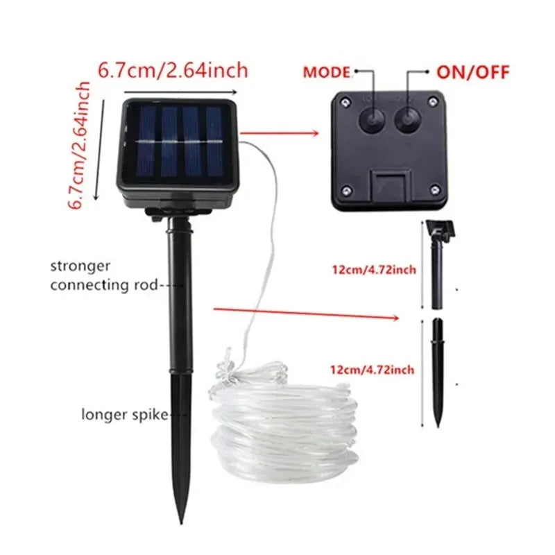 Solar LED Rope Lights Deck Outdoor Waterproof Garden String Lights Waterproof Light Belt Courtyard Christmas Atmosphere Decor ﻿