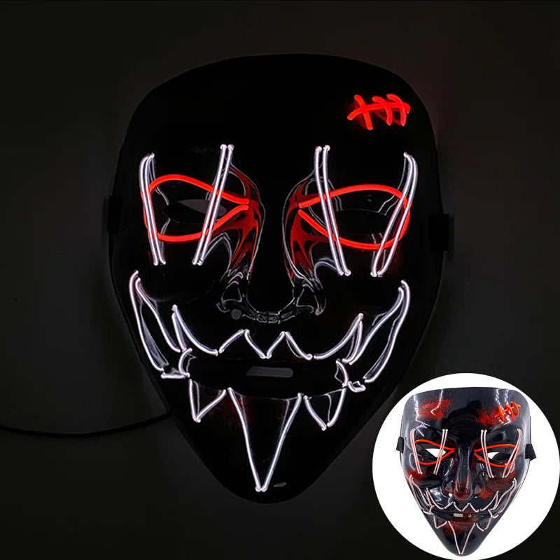 Luminous Led Purge Face Mask Glowing Masks Halloween Costume Props Neon Light Up Mask Costume Cosplay Decoration