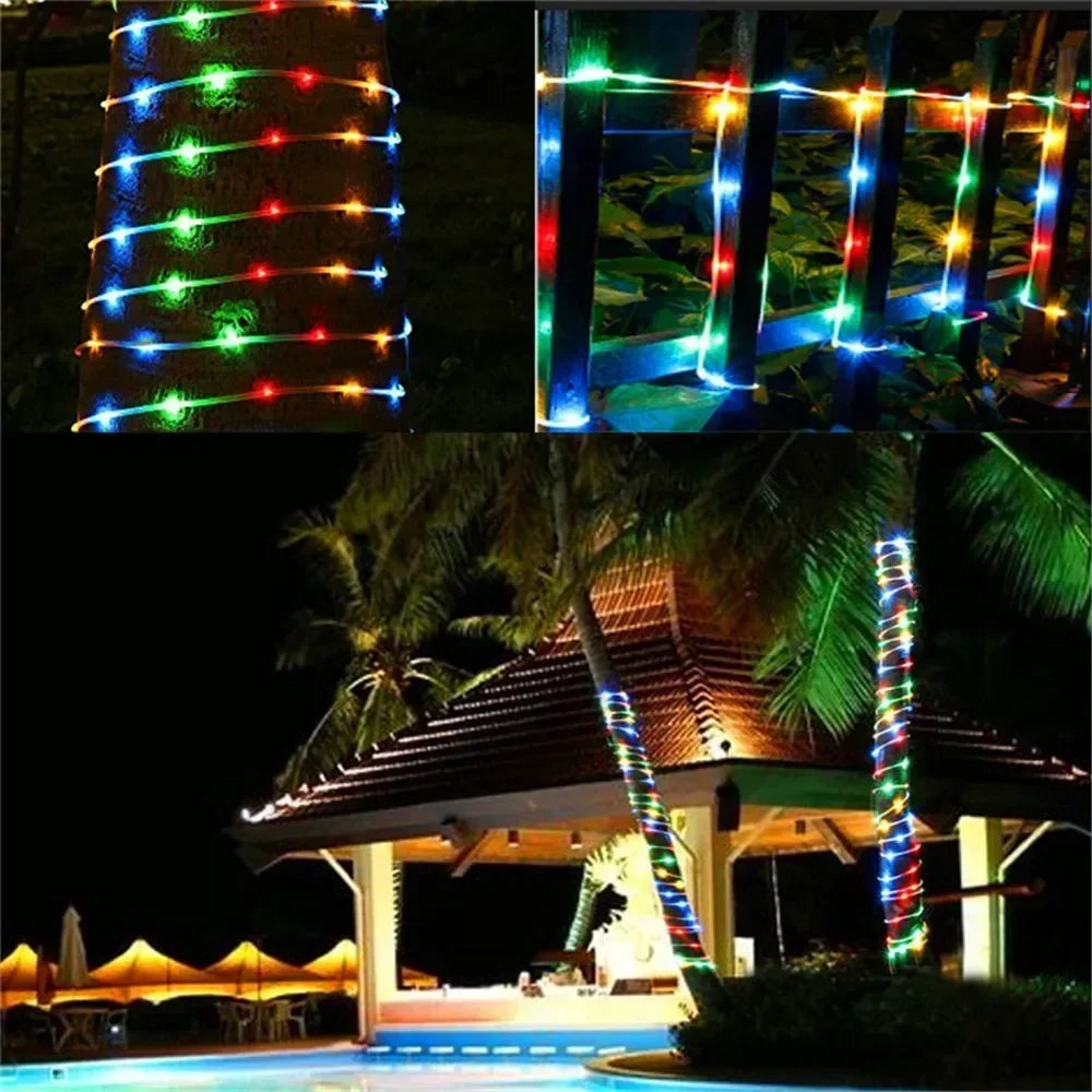 5/10/20M Solar Rope Lights Outdoor Blue LED PVC Tube Fairy String Light Garden Halloween and Christmas Wedding Decorations