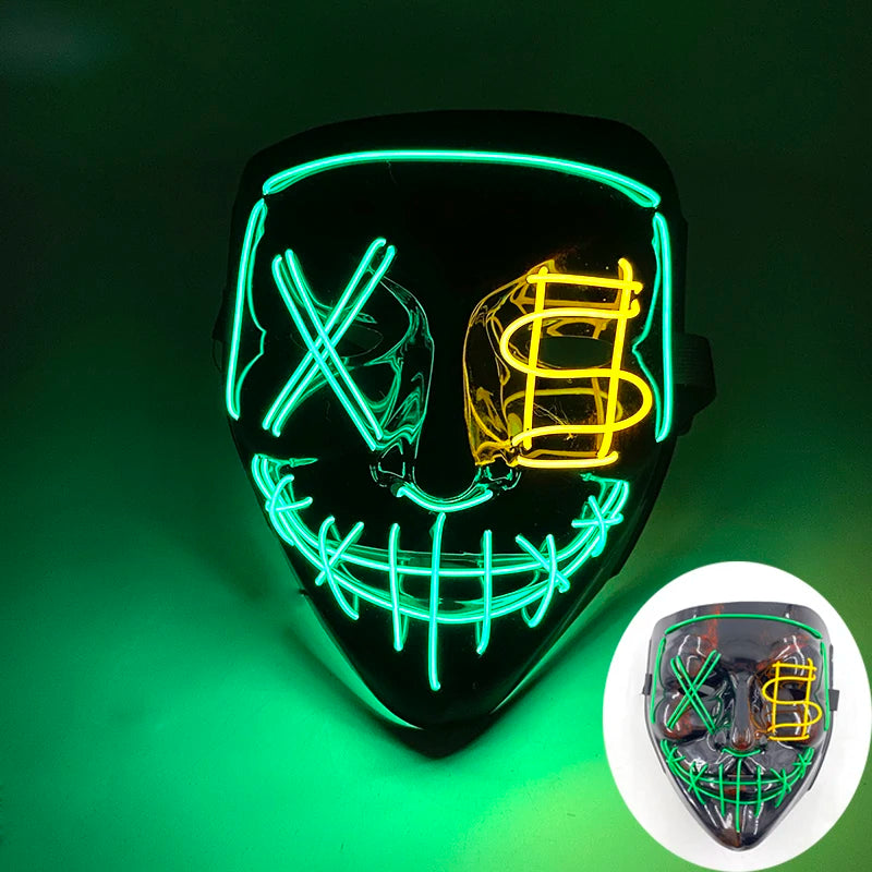 Luminous Led Purge Face Mask Glowing Masks Halloween Costume Props Neon Light Up Mask Costume Cosplay Decoration