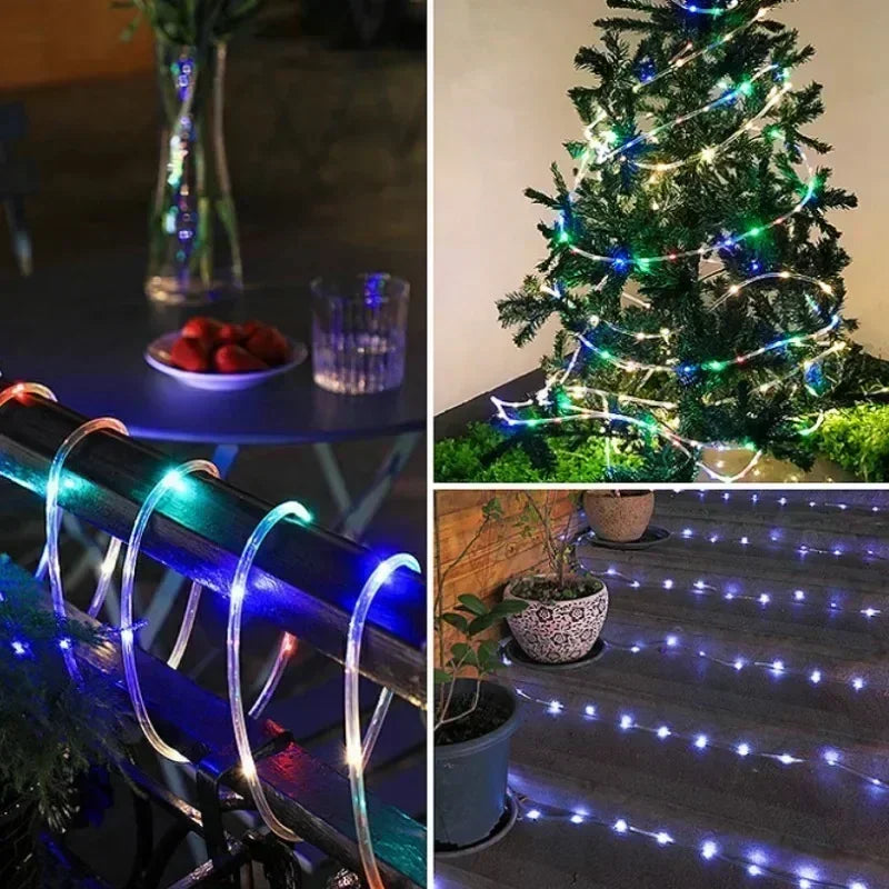 Solar LED Rope Light String Outdoor Waterproof Fairy Decoration for Garden Terrace Wedding Party Christmas Tree Lighting