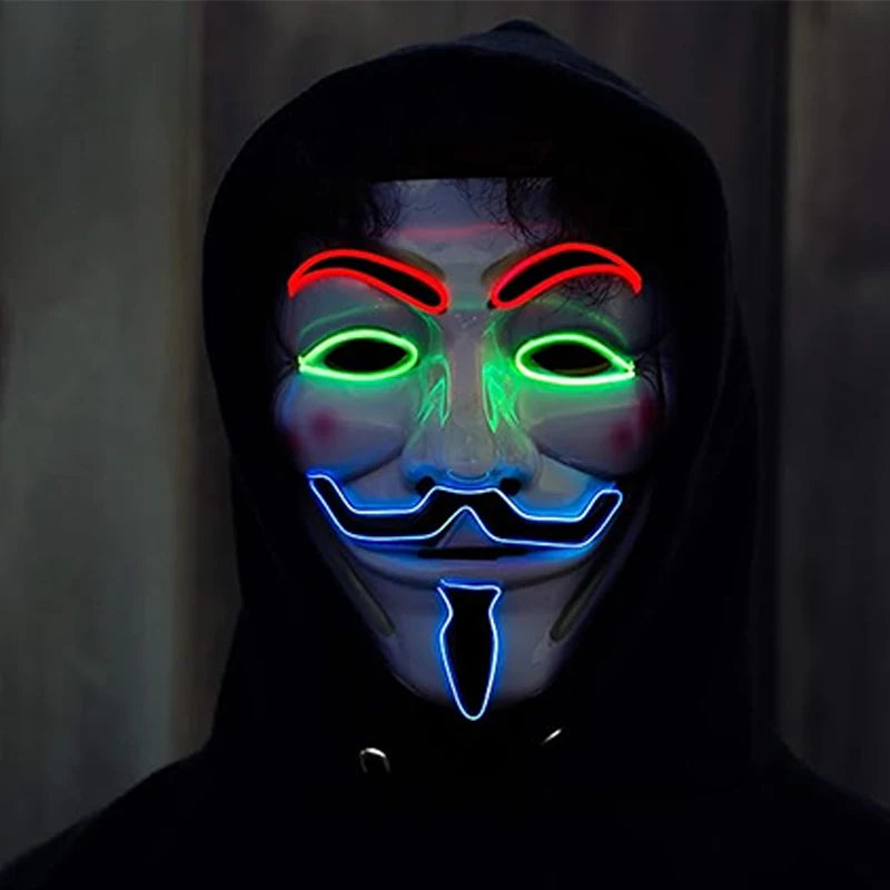 2025 Hot LED Hacker V Vendetta Mask Adults Luminous LED Light Up Mask For Glow Party Costume Accessories Halloween Mask Décor