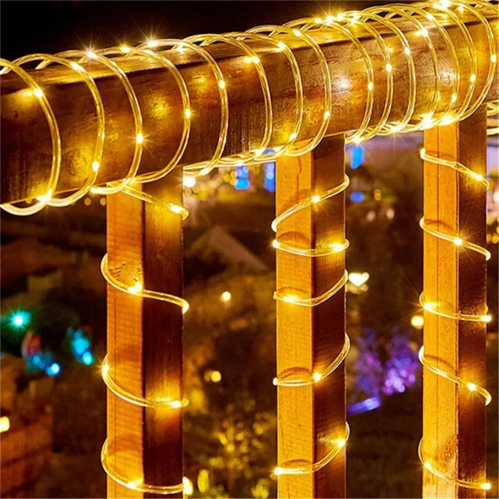 5/10/20M Solar Rope Lights Outdoor Blue LED PVC Tube Fairy String Light Garden Halloween and Christmas Wedding Decorations