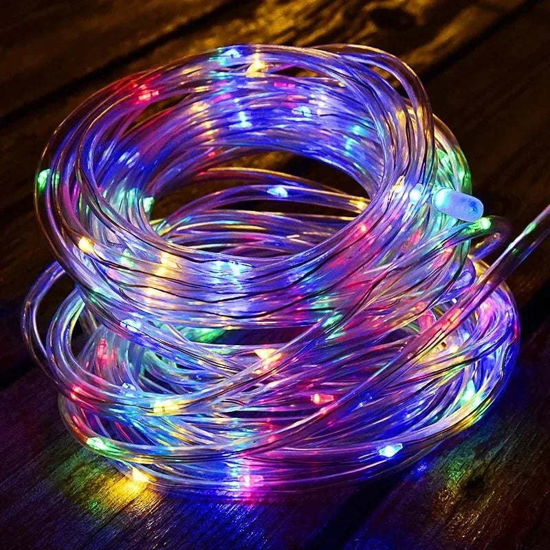 Solar LED Rope Lights Deck Outdoor Waterproof Garden String Lights Waterproof Light Belt Courtyard Christmas Atmosphere Decor ﻿