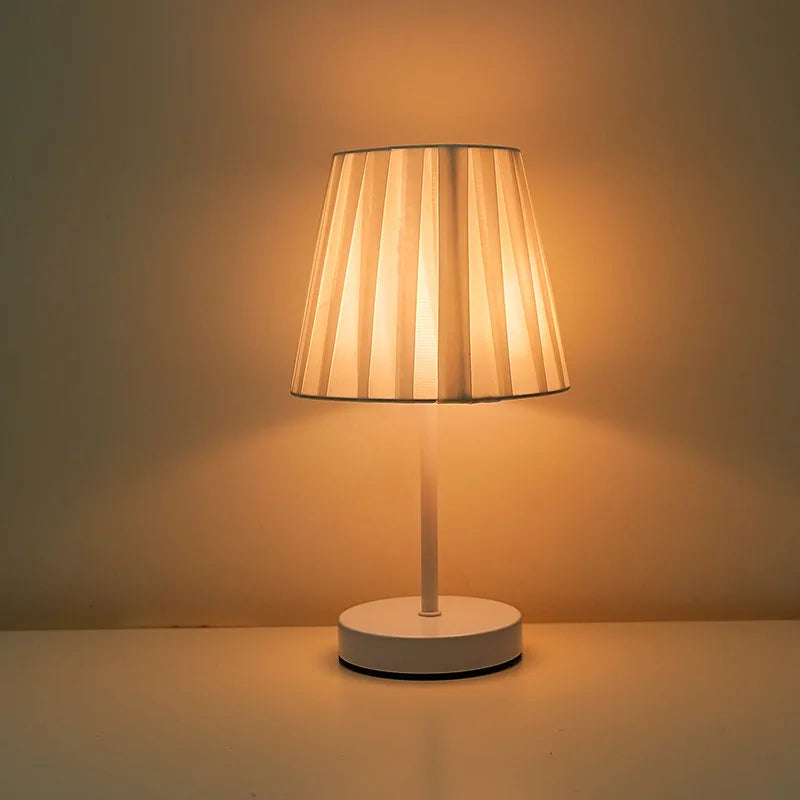 Led Bedside Lamp Night Light Desk Table Study Beside Room Bedroom Sleep Lighting Decoration Retro Pleated Sleeping