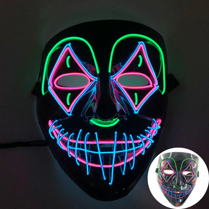 Luminous Led Purge Face Mask Glowing Masks Halloween Costume Props Neon Light Up Mask Costume Cosplay Decoration