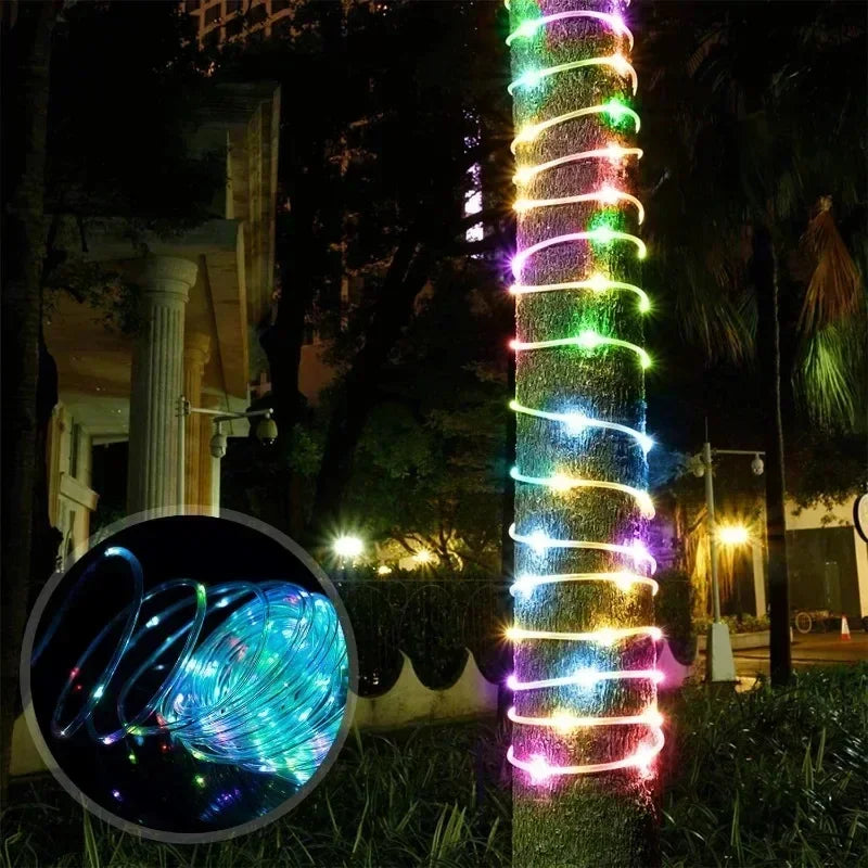 Solar LED Rope Light String Outdoor Waterproof Fairy Decoration for Garden Terrace Wedding Party Christmas Tree Lighting