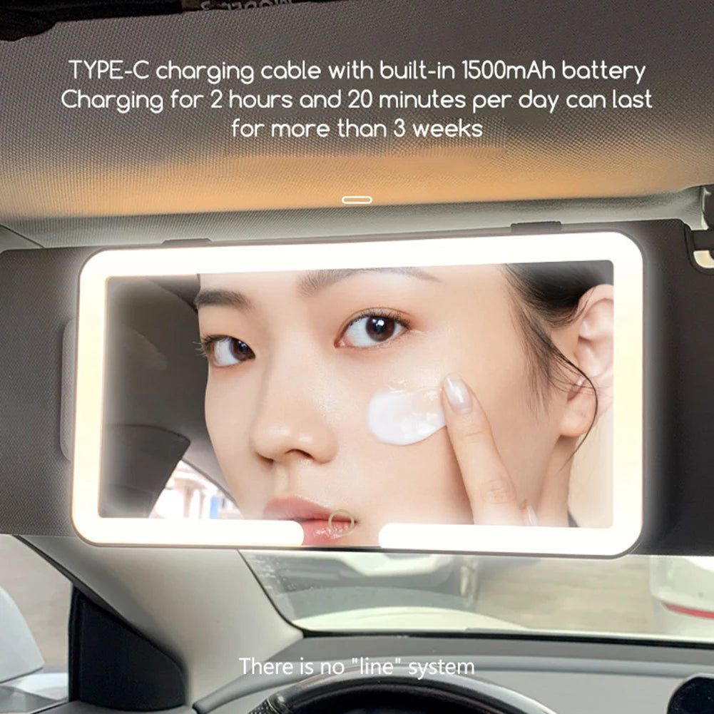 LED Car Sun Visor Vanity Mirror Auto Interior Decoration Sunshade Makeup Mirrors With 3 Light Modes LED USB Charging HD Mirror
