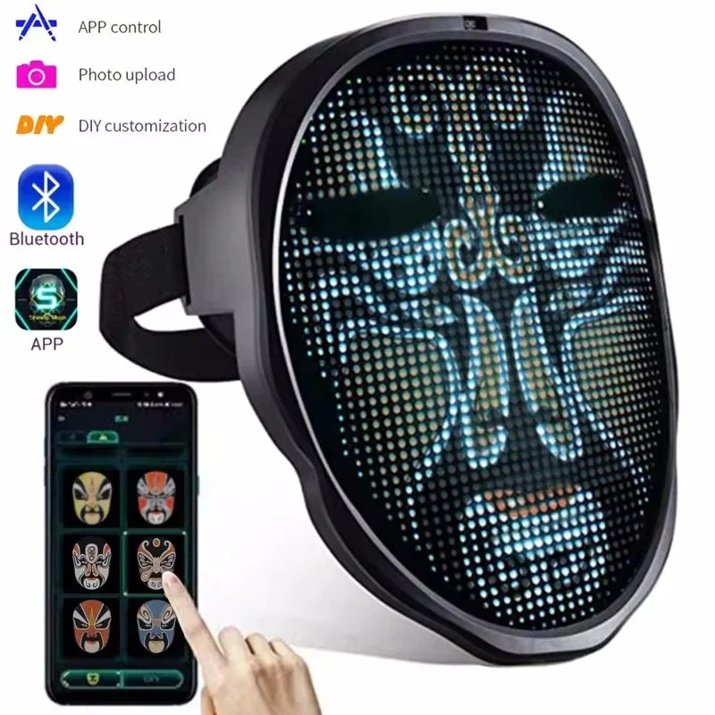 Face DIY Photoes for Party Display LED Light Mask Gesture Sensing Smart LED Face Masks Programmable Bluetooth APP Control Change