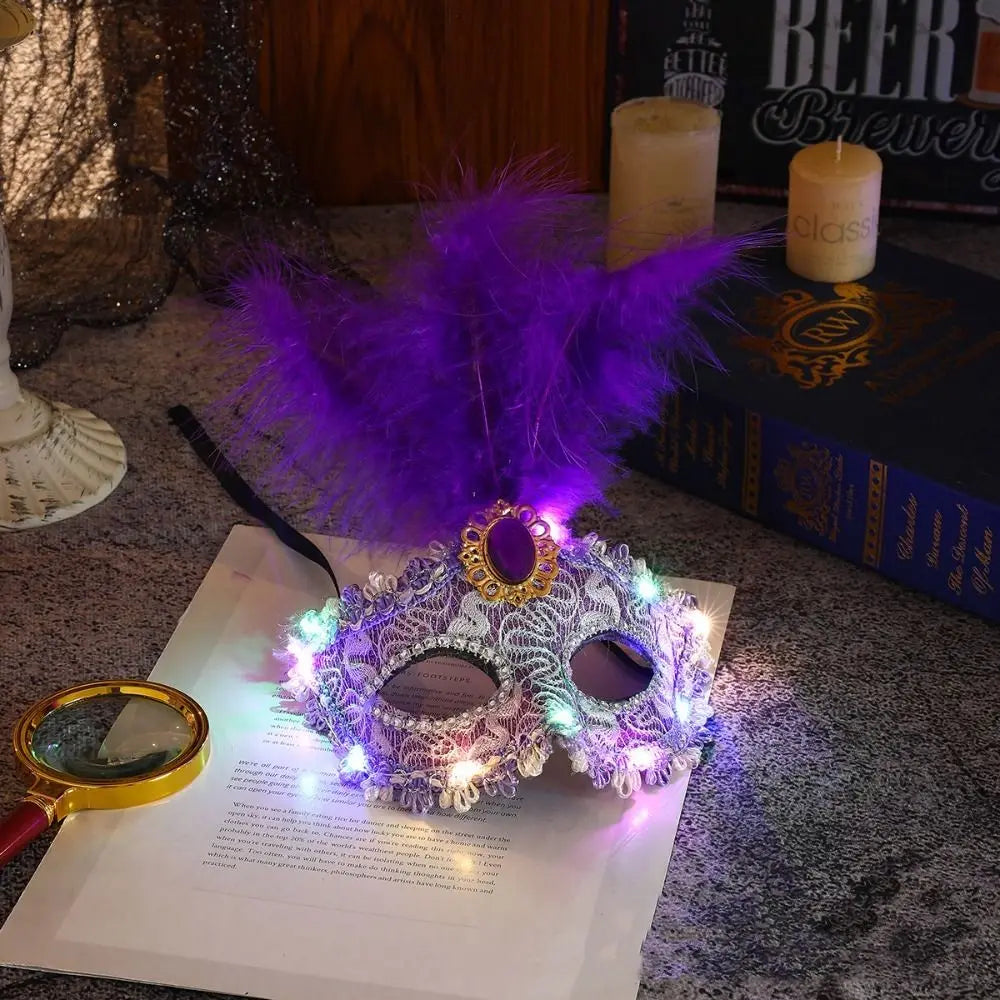 Creative Plastic LED Glowing Mask Lace Half Face Mask Feather Mask Light Up Eye Mask Venice Masquerade Mask Carnival