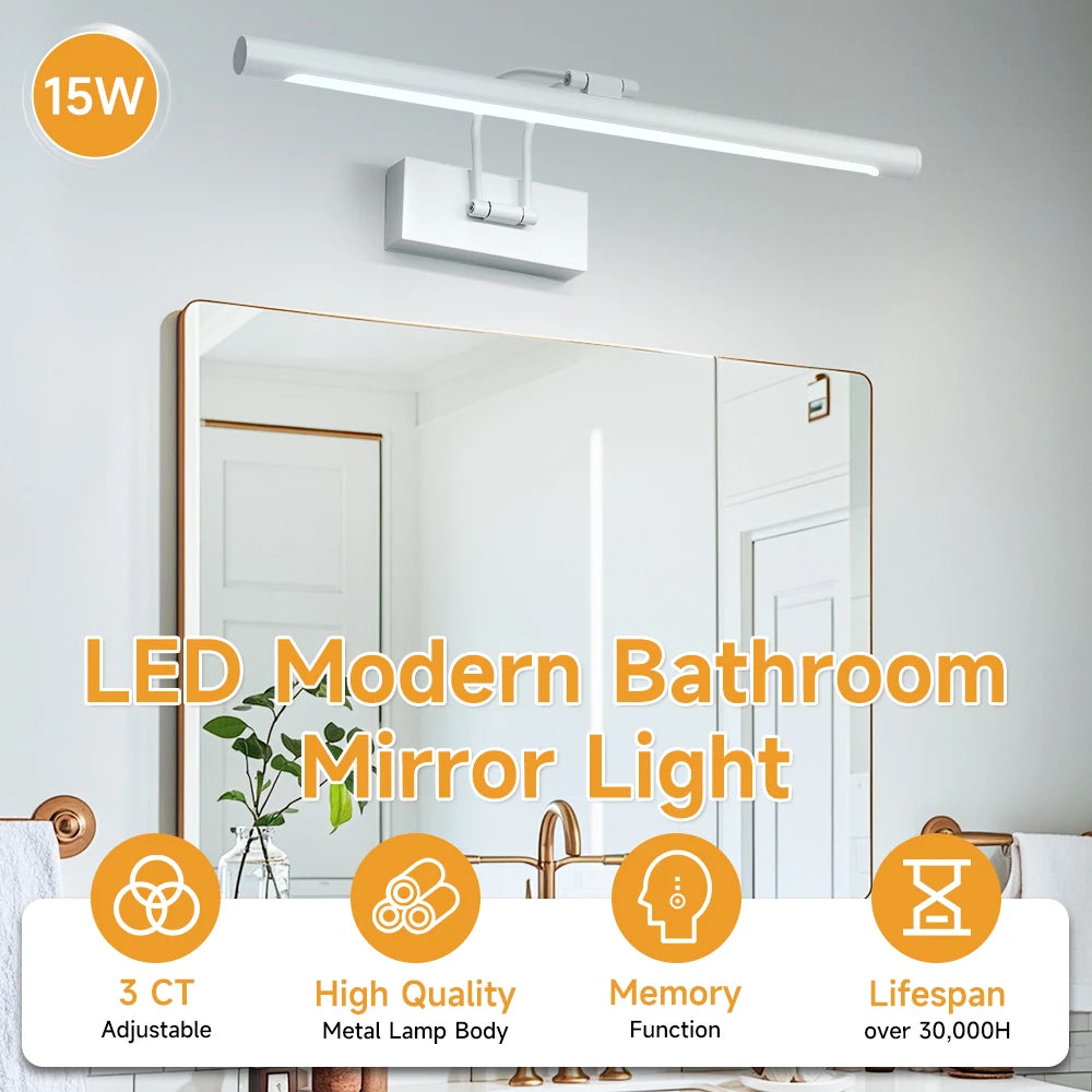 Mirror Wall Lamp Metal LED Mirror Lights Tri-color Dimmable Home Decoration Bathroom for Bedroom Kitchen Cosmetic mirror light