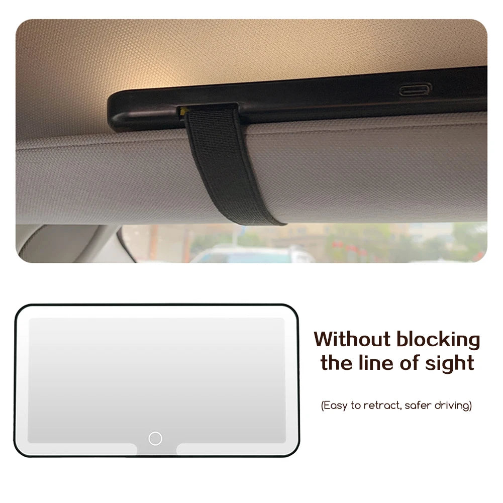 LED Car Sun Visor Vanity Mirror Auto Interior Decoration Sunshade Makeup Mirrors With 3 Light Modes LED USB Charging HD Mirror