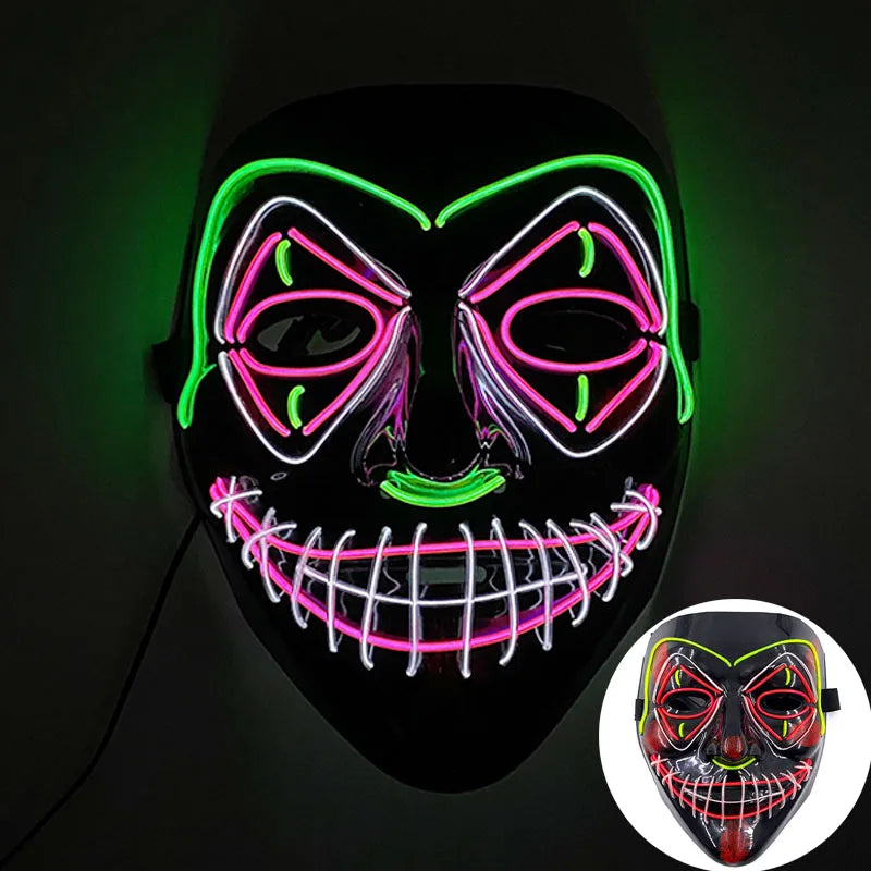Luminous Led Purge Face Mask Glowing Masks Halloween Costume Props Neon Light Up Mask Costume Cosplay Decoration