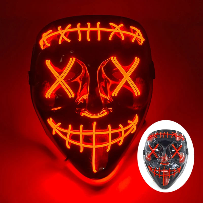 Luminous Led Purge Face Mask Glowing Masks Halloween Costume Props Neon Light Up Mask Costume Cosplay Decoration