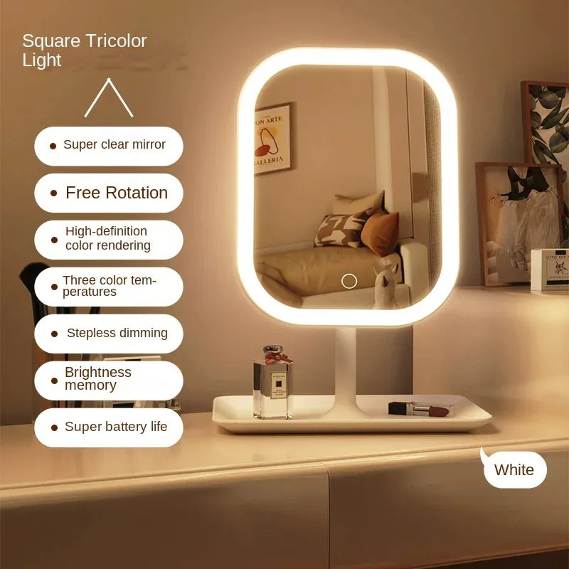 LED Makeup Mirror with LEDLight Portable Vanity Mirror with Adjustable Brightness Ins Style Desktop Mirror for Girls Gift