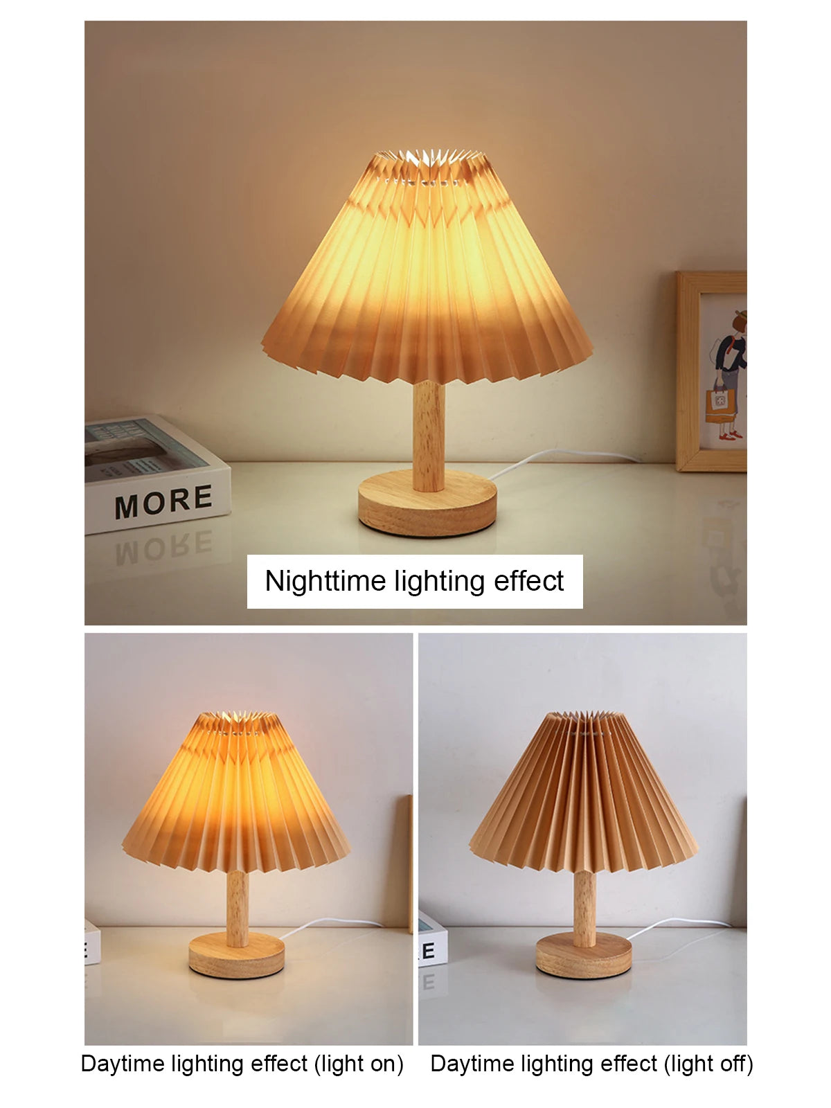 Led Bedside Lamp Night Light Desk Table Study Beside Room Bedroom Sleep Lighting Decoration Retro Pleated Sleeping