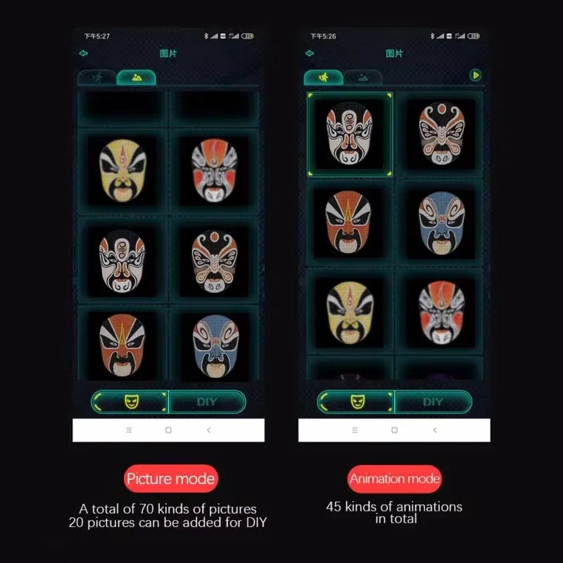 Face DIY Photoes for Party Display LED Light Mask Gesture Sensing Smart LED Face Masks Programmable Bluetooth APP Control Change