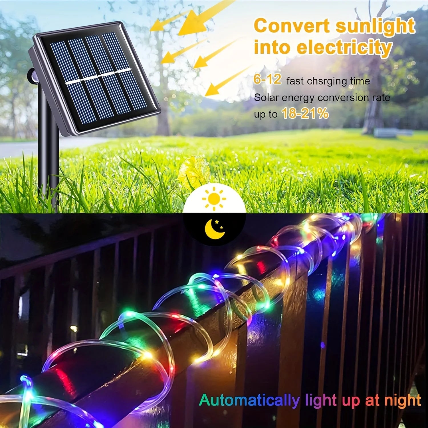 Solar Rope Lights IP65 Waterproof Outdoor Lamp LED Copper Fairy String Tube Lights for Party Garden Yard Home Wedding Christmas