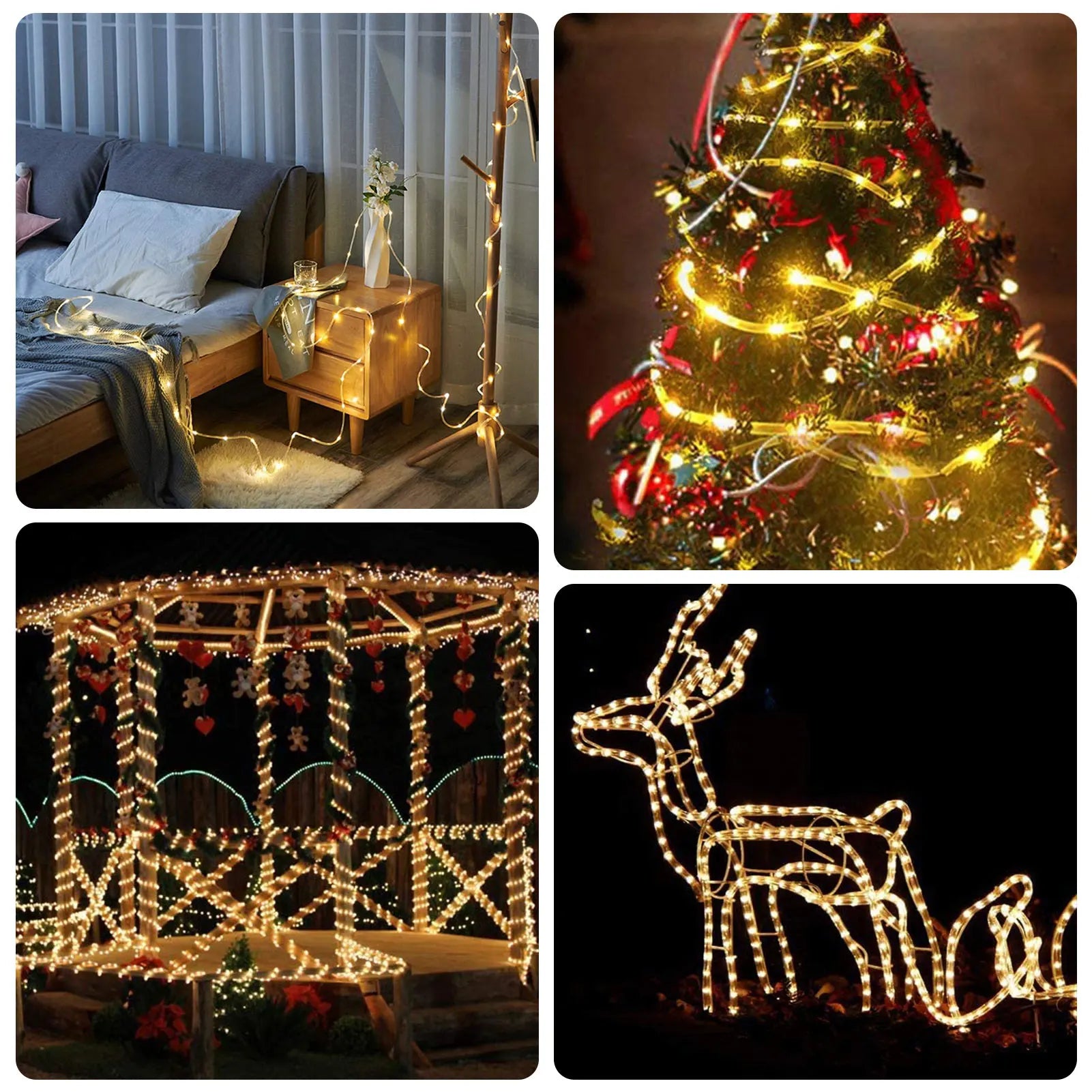 Solar 200 LED Rope Light Waterproof Outdoor Solar Powered Fairy Lights 8 Mode Christmas for Garden Yard Holiday Tree Decor Light