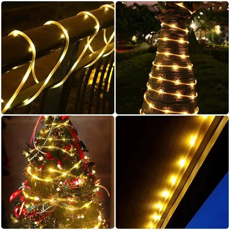 Solar LED Rope Lights Deck Outdoor Waterproof Garden String Lights Waterproof Light Belt Courtyard Christmas Atmosphere Decor ﻿