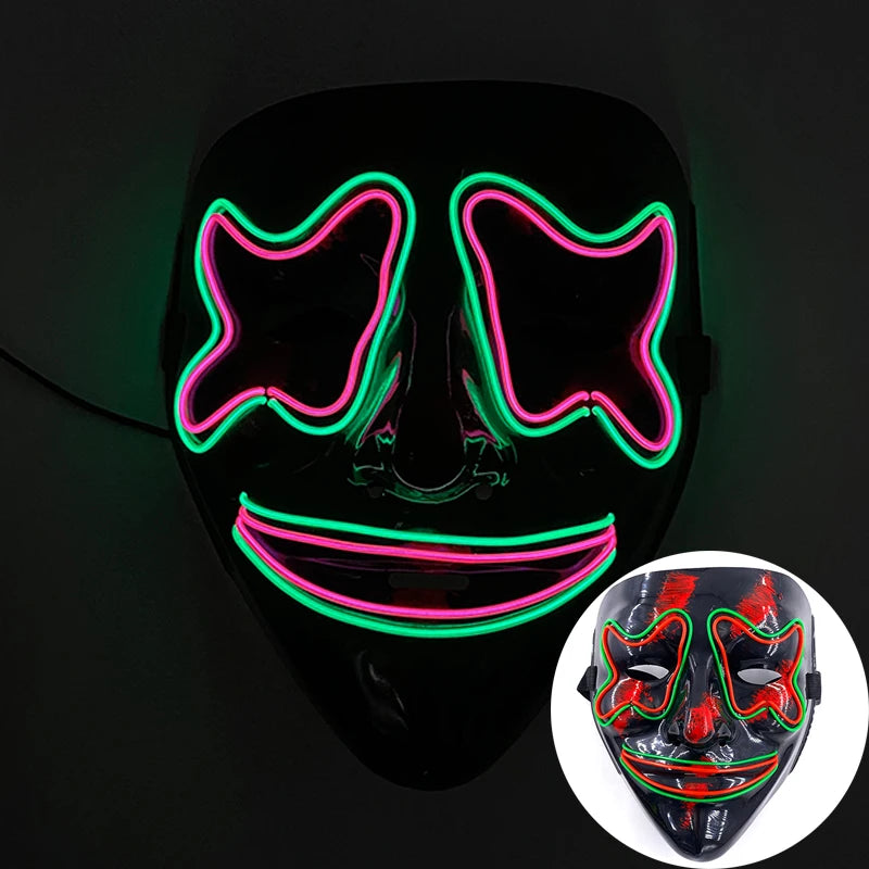 Luminous Led Purge Face Mask Glowing Masks Halloween Costume Props Neon Light Up Mask Costume Cosplay Decoration