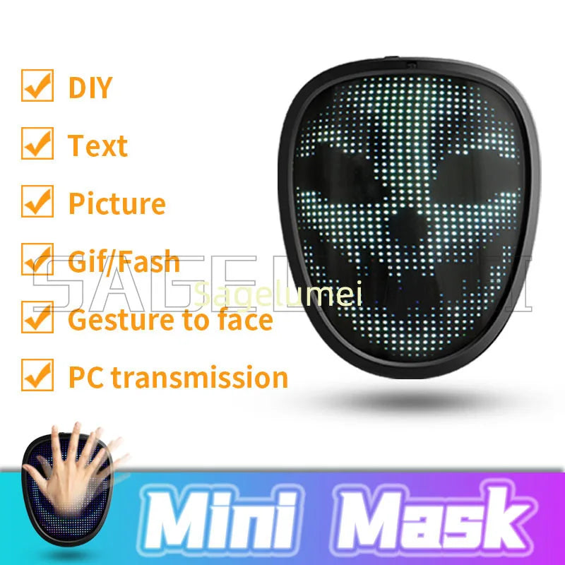 LED Mask with Gesture Sensing for Halloween Party Festival Performance Kids Luminous Mask NEW Children Electronic Light up Mask