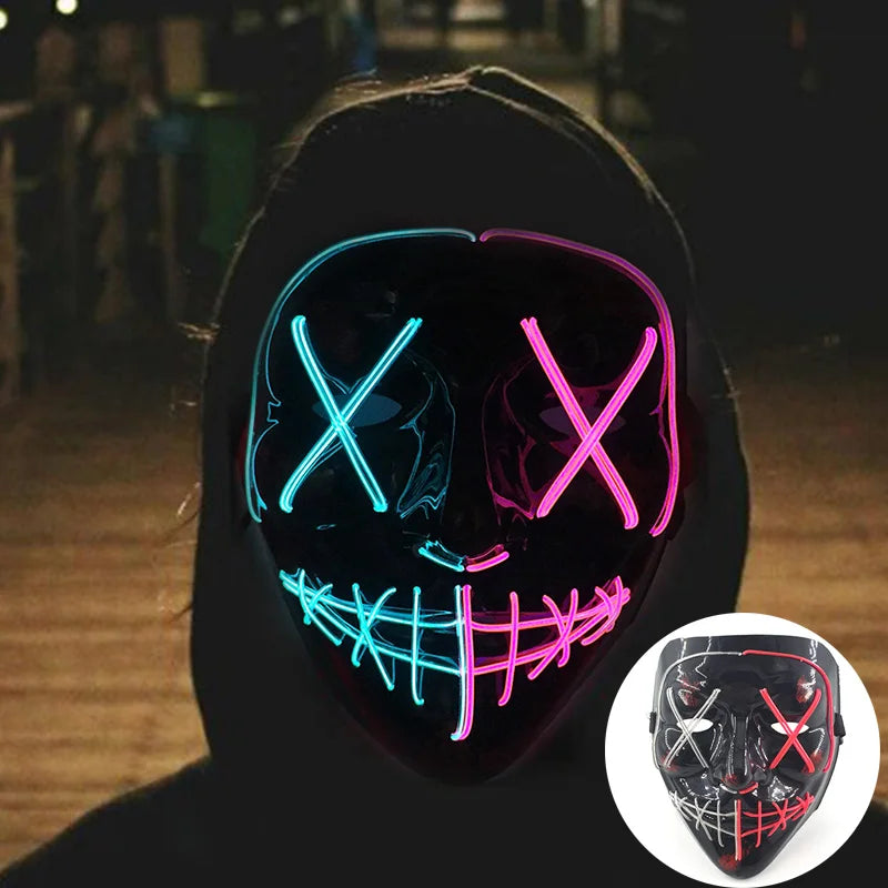 Luminous Led Purge Face Mask Glowing Masks Halloween Costume Props Neon Light Up Mask Costume Cosplay Decoration