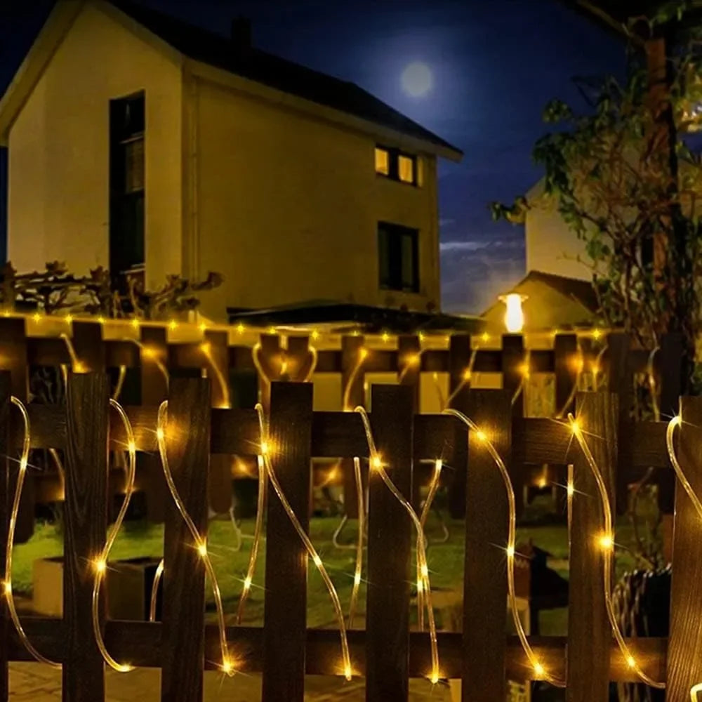 Solar Rope Lights - Outdoor LED Copper Fairy String Tube Lights for Parties, Gardens, Porches, and Home Decoration