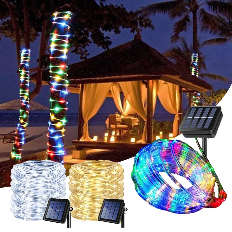 LED Solar Strip Rope Tube String Lights Outdoor Waterproof Lamp Wedding Fairy Garland String Lights for Garden Tree Yard Fence