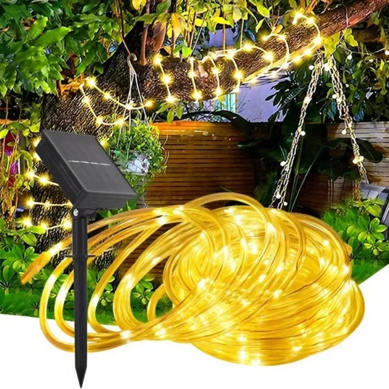 LED Solar Strip Rope Tube String Lights Outdoor Waterproof Lamp Wedding Fairy Garland String Lights for Garden Tree Yard Fence