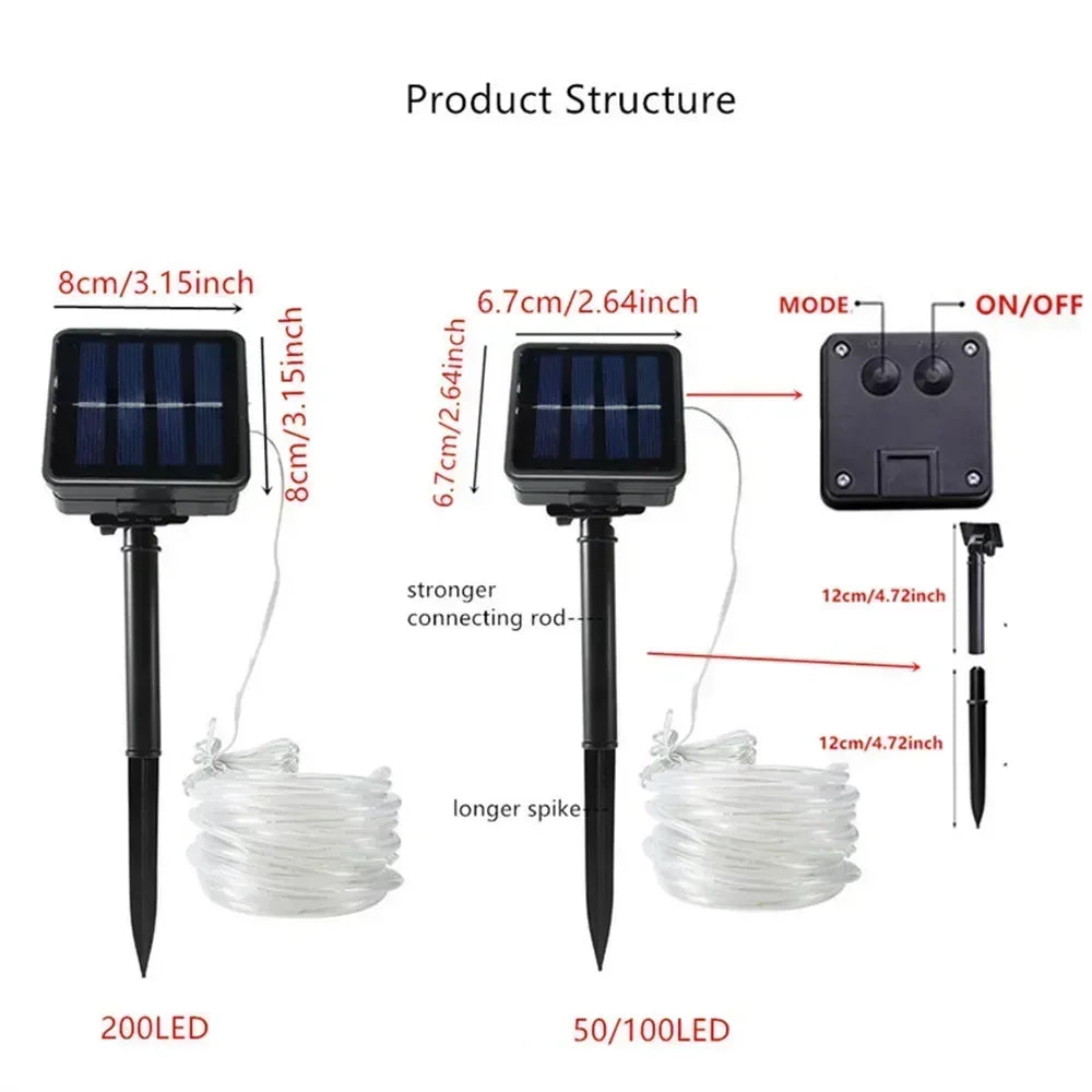 5/10/20M Solar Rope Lights Outdoor Blue LED PVC Tube Fairy String Light Garden Halloween and Christmas Wedding Decorations