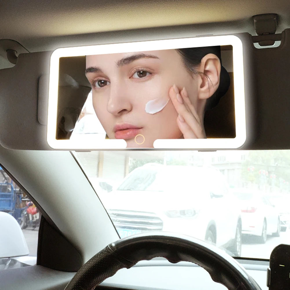 LED Car Sun Visor Vanity Mirror Auto Interior Decoration Sunshade Makeup Mirrors With 3 Light Modes LED USB Charging HD Mirror