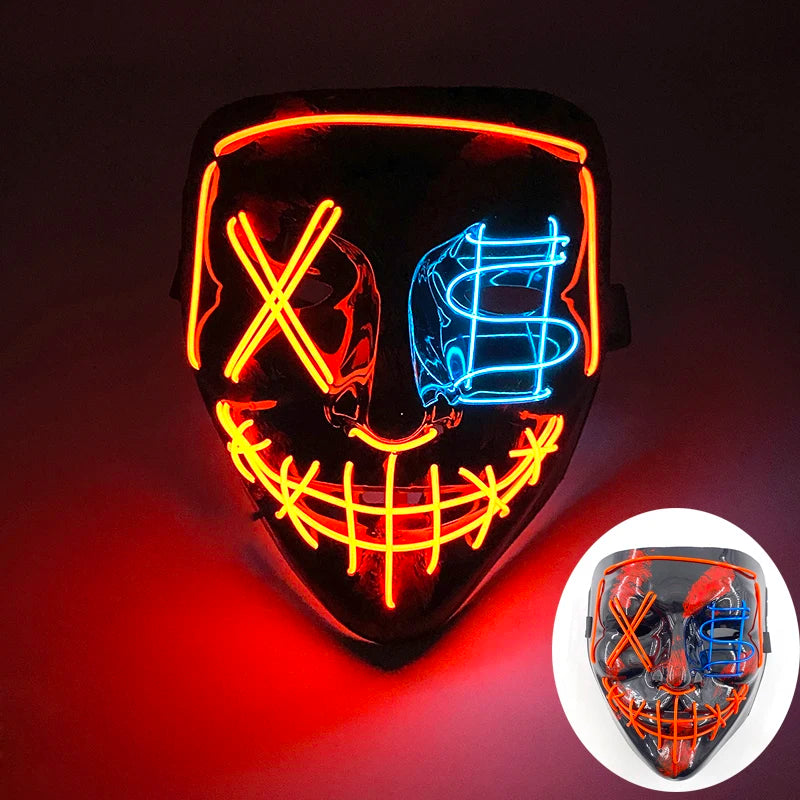 Luminous Led Purge Face Mask Glowing Masks Halloween Costume Props Neon Light Up Mask Costume Cosplay Decoration
