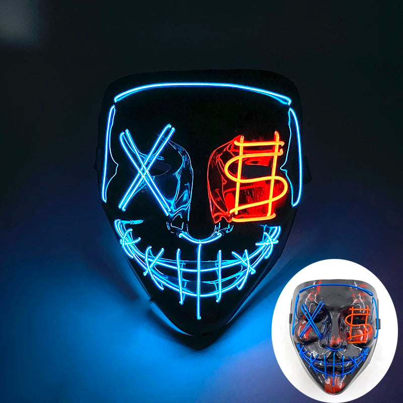 Luminous Led Purge Face Mask Glowing Masks Halloween Costume Props Neon Light Up Mask Costume Cosplay Decoration
