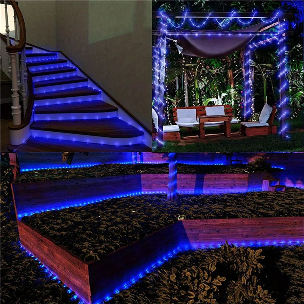 Solar Rope Lights Outdoor Blue 300 LED PVC Tube Fairy String Light Garden Halloween and Christmas Decorations