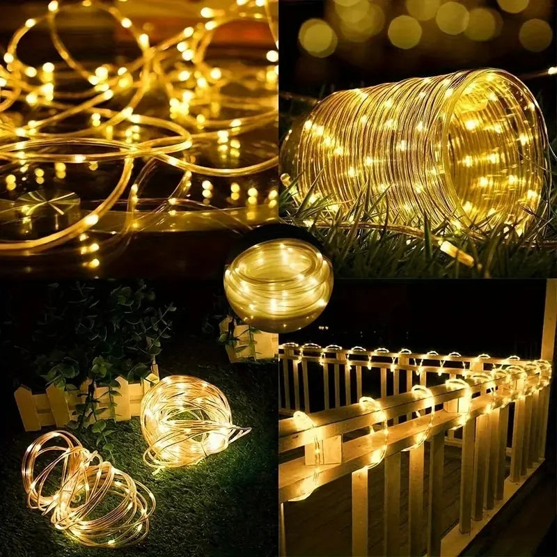 LED Solar Rope Lights Outdoor 50-200LEDs 8 Modes IP54 Waterproof String Lights for Garden Christmas Halloween Weddings Decor