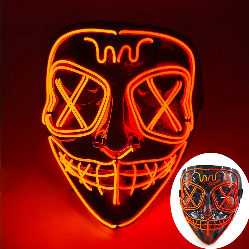 Luminous Led Purge Face Mask Glowing Masks Halloween Costume Props Neon Light Up Mask Costume Cosplay Decoration