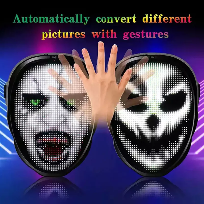 -MEOF Face LED Mask LED Face Mask Halloween Christmas DIY Animation Text Love Prank Concert Robot Face LED Mask
