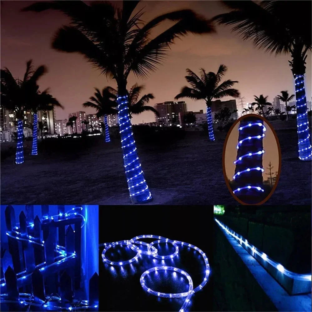 Solar Rope Lights Outdoor Blue 300 LED PVC Tube Fairy String Light Garden Halloween and Christmas Decorations
