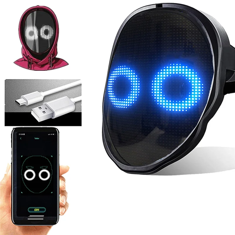 -MEOF Face LED Mask LED Face Mask Halloween Christmas DIY Animation Text Love Prank Concert Robot Face LED Mask