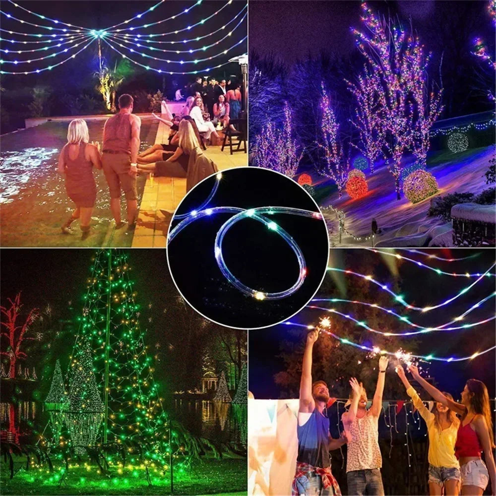 5/10/20M Solar Rope Lights Outdoor Blue LED PVC Tube Fairy String Light Garden Halloween and Christmas Wedding Decorations