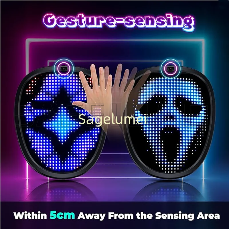 LED Mask with Gesture Sensing for Halloween Party Festival Performance Kids Luminous Mask NEW Children Electronic Light up Mask
