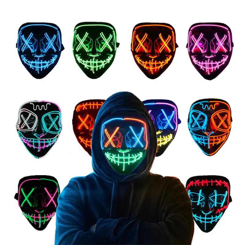 Luminous Led Purge Face Mask Glowing Masks Halloween Costume Props Neon Light Up Mask Costume Cosplay Decoration