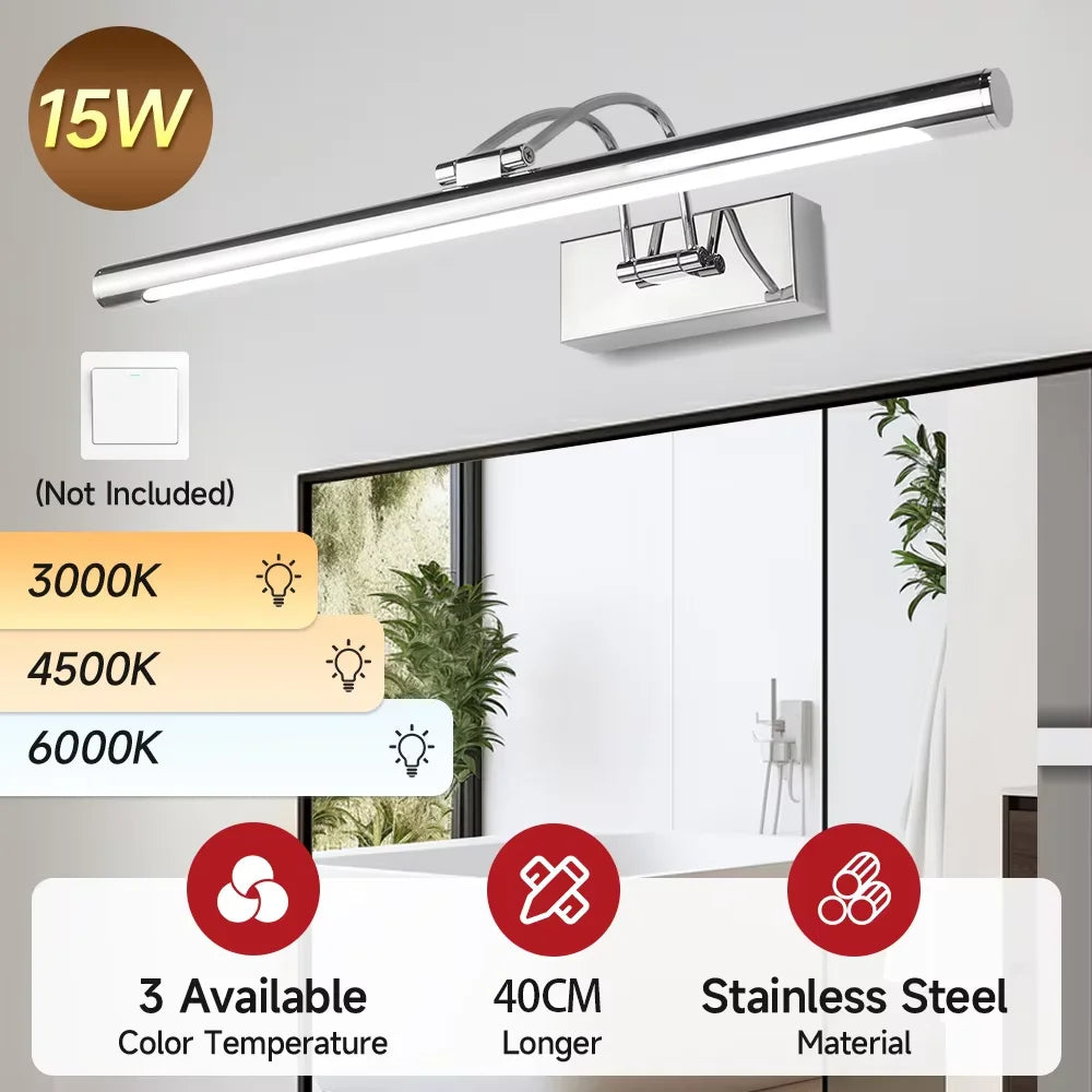 Mirror Wall Lamp Metal LED Mirror Lights Tri-color Dimmable Home Decoration Bathroom for Bedroom Kitchen Cosmetic mirror light