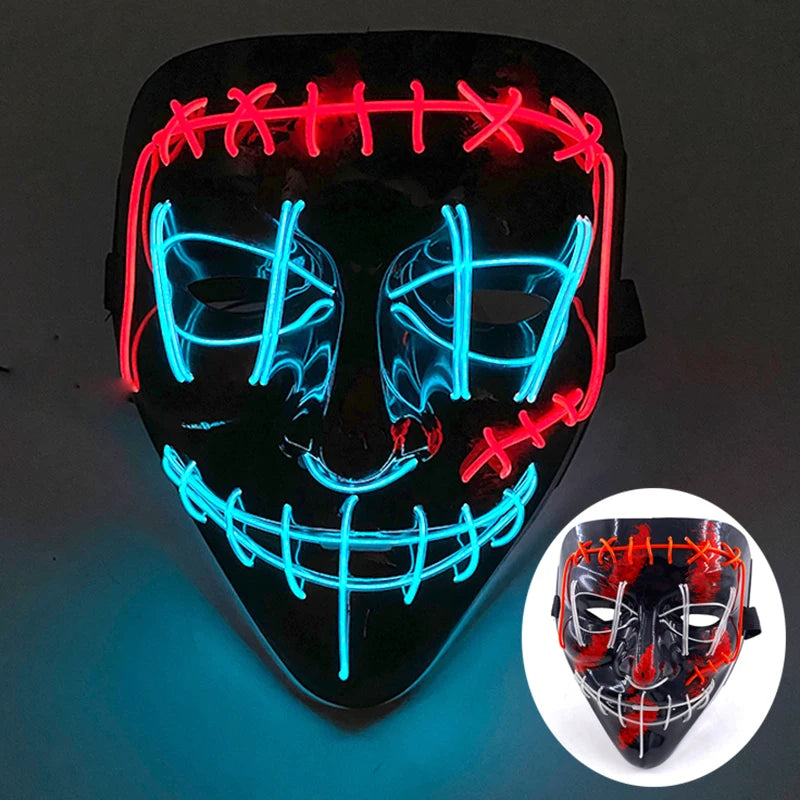 Luminous Led Purge Face Mask Glowing Masks Halloween Costume Props Neon Light Up Mask Costume Cosplay Decoration
