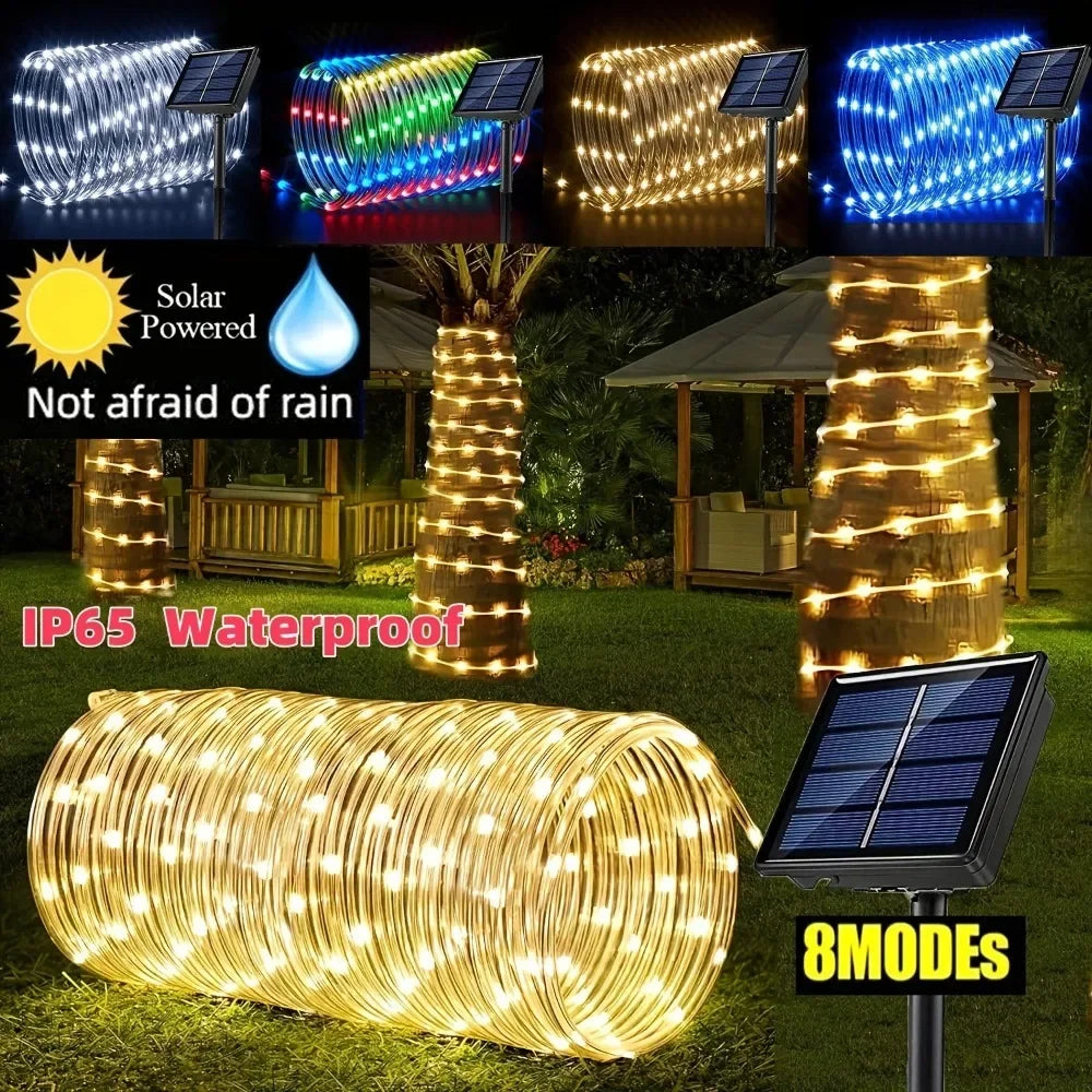 Solar Rope Lights - Outdoor LED Copper Fairy String Tube Lights for Parties, Gardens, Porches, and Home Decoration